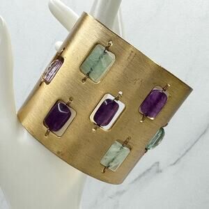 Chico's Weslee Gold Tone Wide Cuff Bracelet Multicolor Beaded Cutout Statement ✨